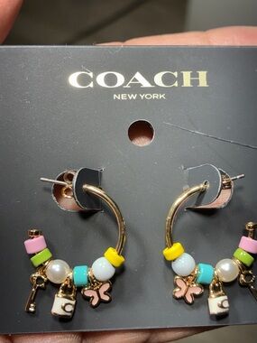 Coach Beaded charm dangling hoop earrings